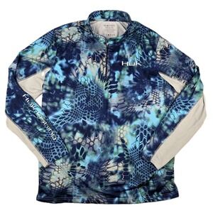 HUK 1/4 Zip Camo Shirt Mens XL Kryptek Pontus Fishing Long Sleeve Performance